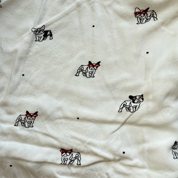 Japna French Bulldog Print Rayon Short Sleeve Button Up Shirt in White Size M - Picture 6 of 8